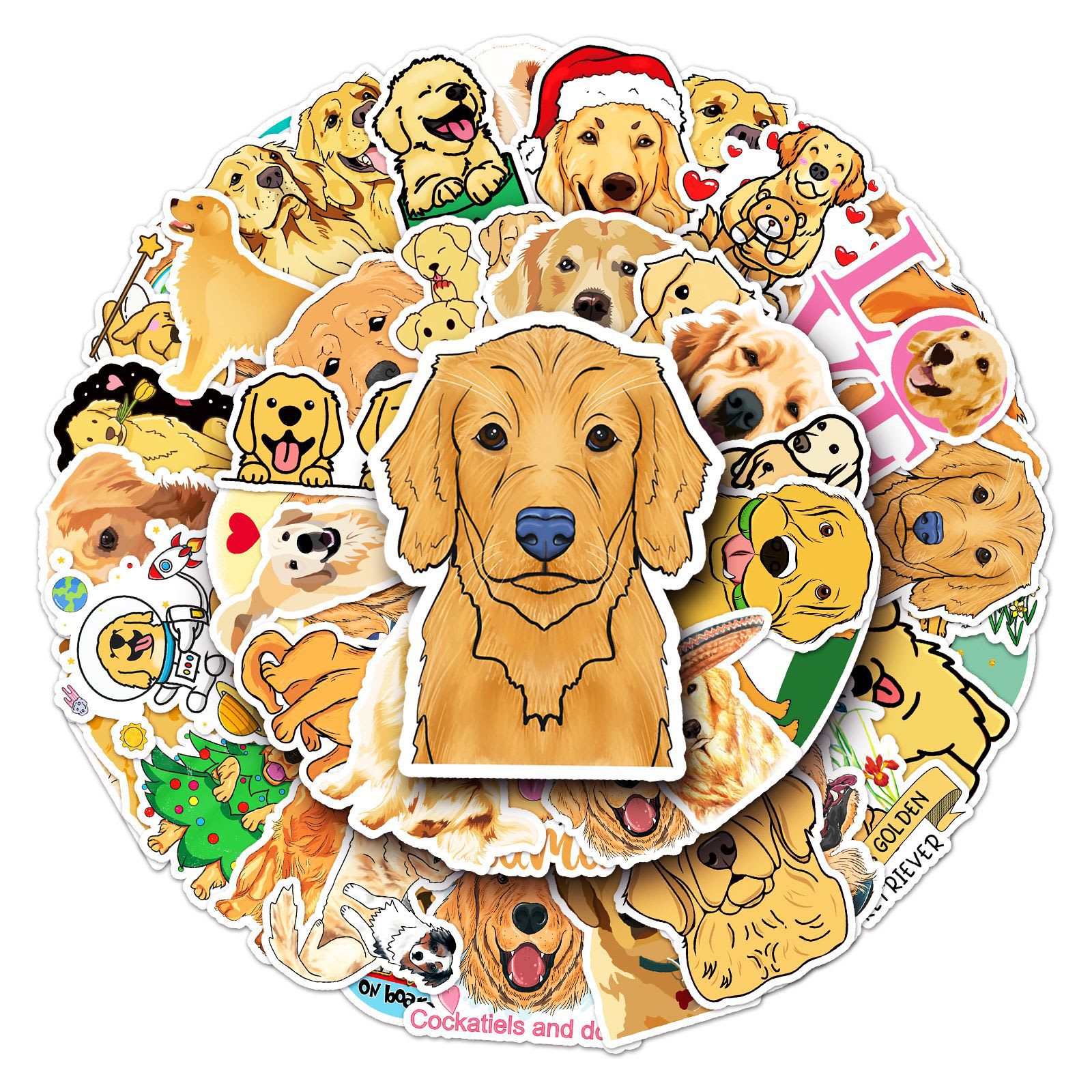 50 Sheets Waterproof Golden Retriever Graffiti Personalized Cartoon Animal DIY Stickers view 10