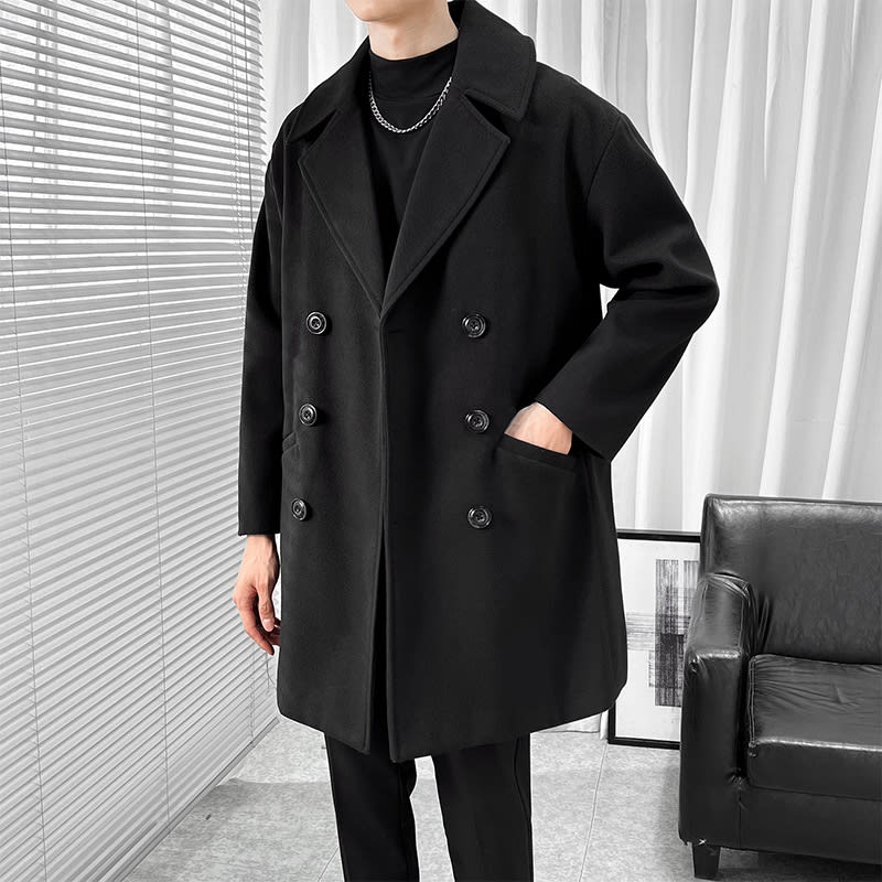 Mid-length Trench The Knee British Style Woolen Coat view 3