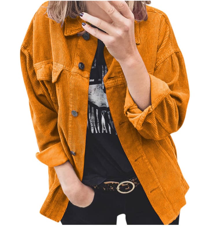 Autumn Corduroy Button Cardigan Long Sleeve Lapel Loose Thick Shirt For Women view 5