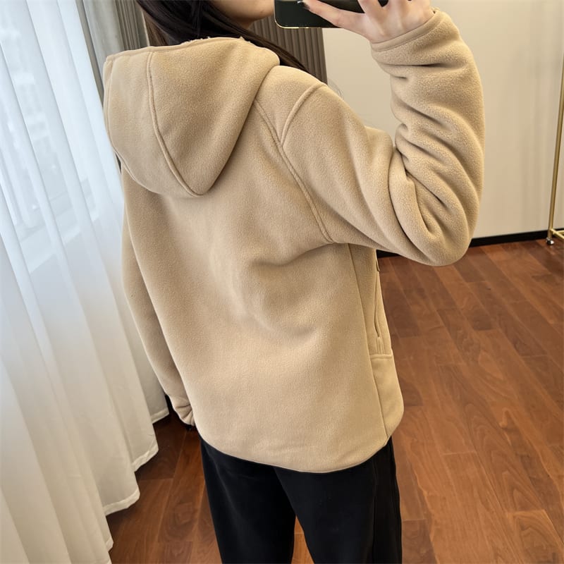 Double-sided Polar Fleece Zipper Hooded Thickened Couple Sweater Women view 2