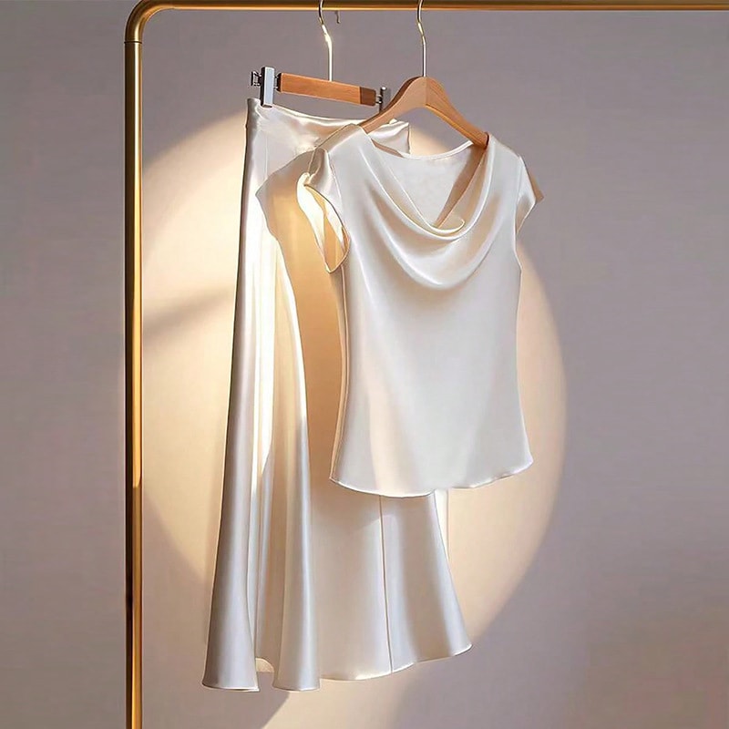 European And American Style Artificial Silk Short Sleeve Skirt Suit view 4