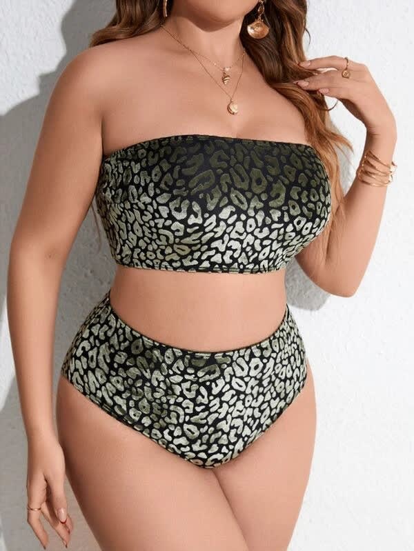Plus Size Women's High Waist Split Bikini Swimsuit view 11