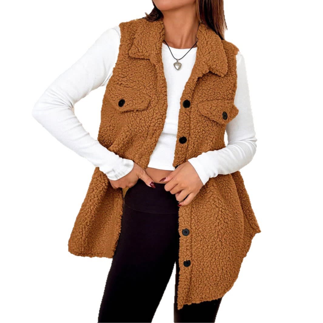 Lapels Open Button Plush Vest Cardigan view 4