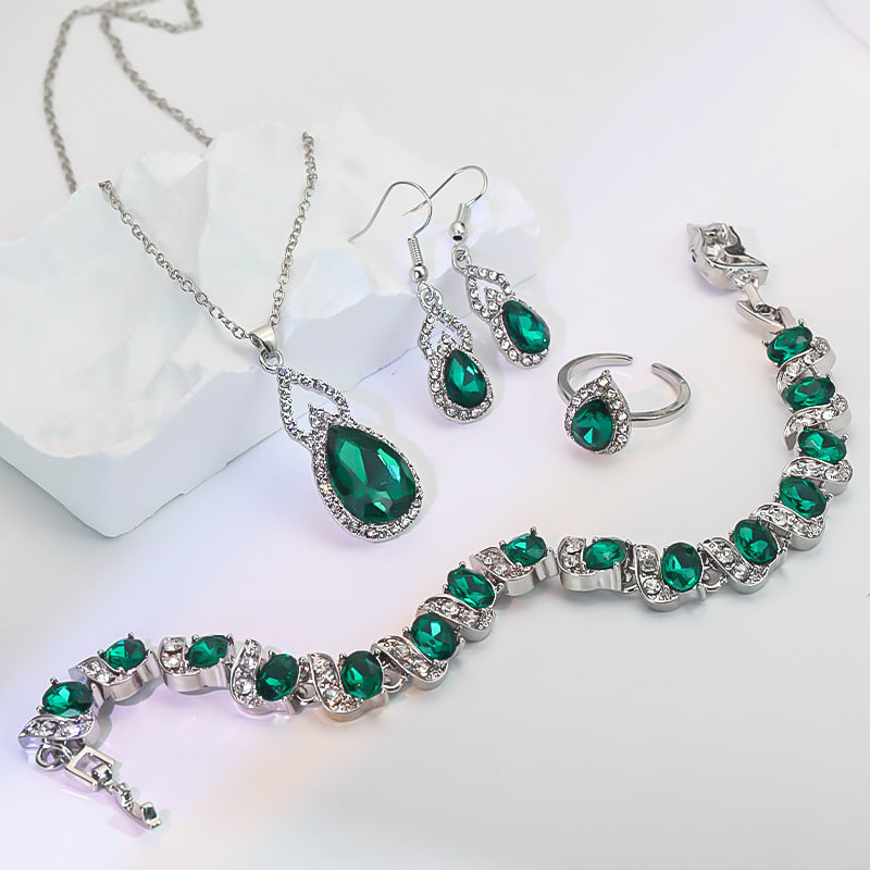 Light Luxury Zircon Necklace Earrings Open Ring Jewelry Suit view 6