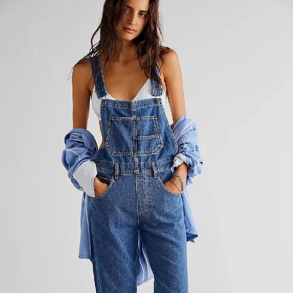 Women's High-Waisted Jumpsuit Overalls With Pockets Loose Fit Denim Trousers Casual Straight Leg Pants view 8