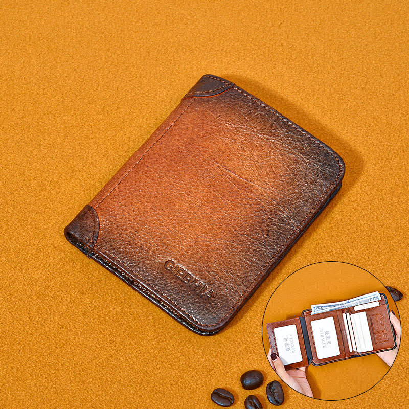Men's Leather Anti-theft Swiping Ultra-thin Multi-card-slot Short Wallet