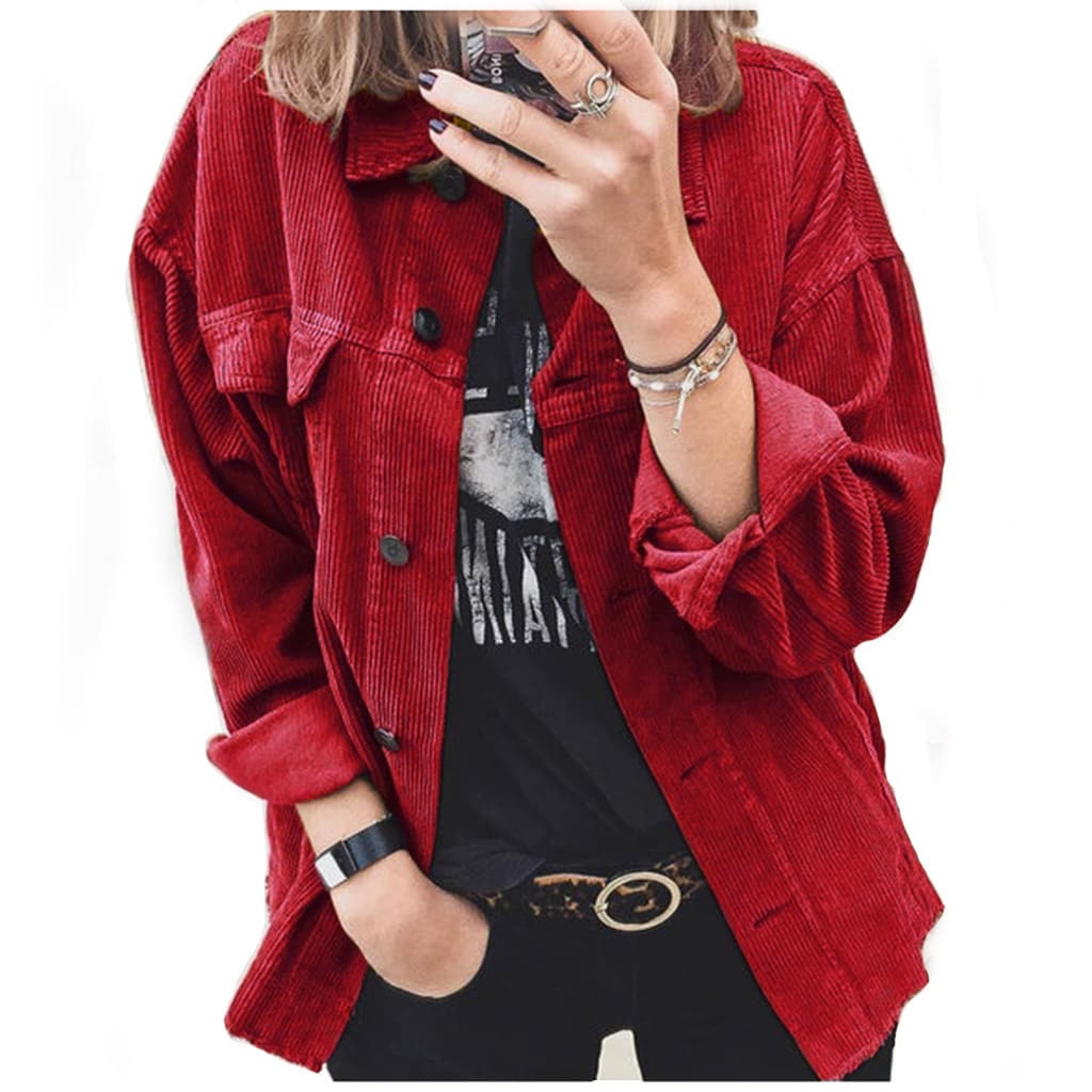 Autumn Corduroy Button Cardigan Long Sleeve Lapel Loose Thick Shirt For Women view 2