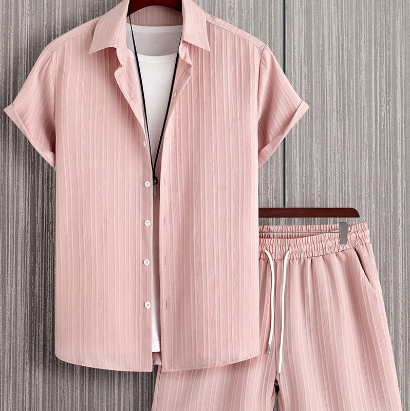 Striped Short-sleeved Shirt Breasted Lapel Suit view 6