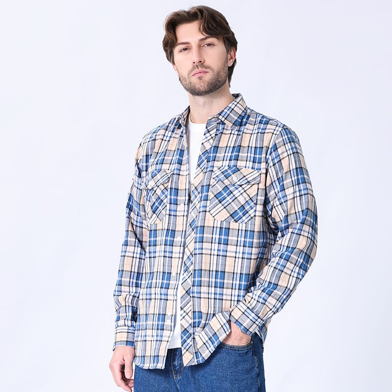 Vintage Flannel Men's Long Sleeve Brushed Plaid Shirt Coat view 11
