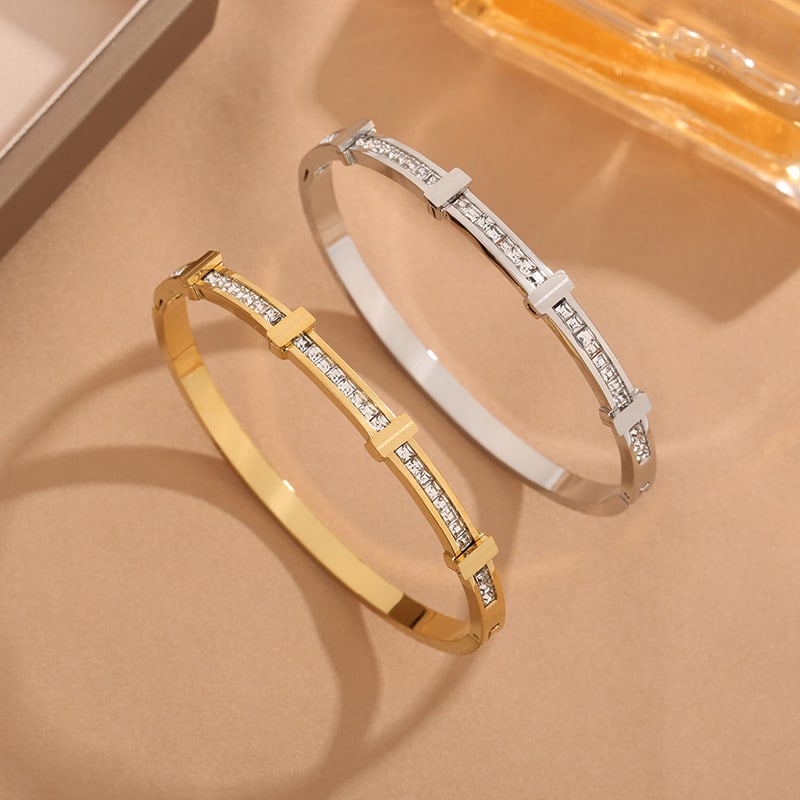 Rhinestone Bracelet Simple Zircon Double Layer Geometric Open Bracelet Jewelry view 2