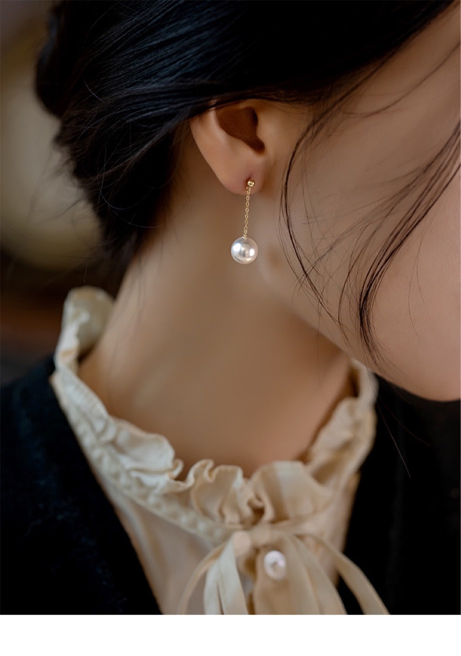 Pearl Long Fairy Temperamental 14K Gold Plated Simple Earrings view 8