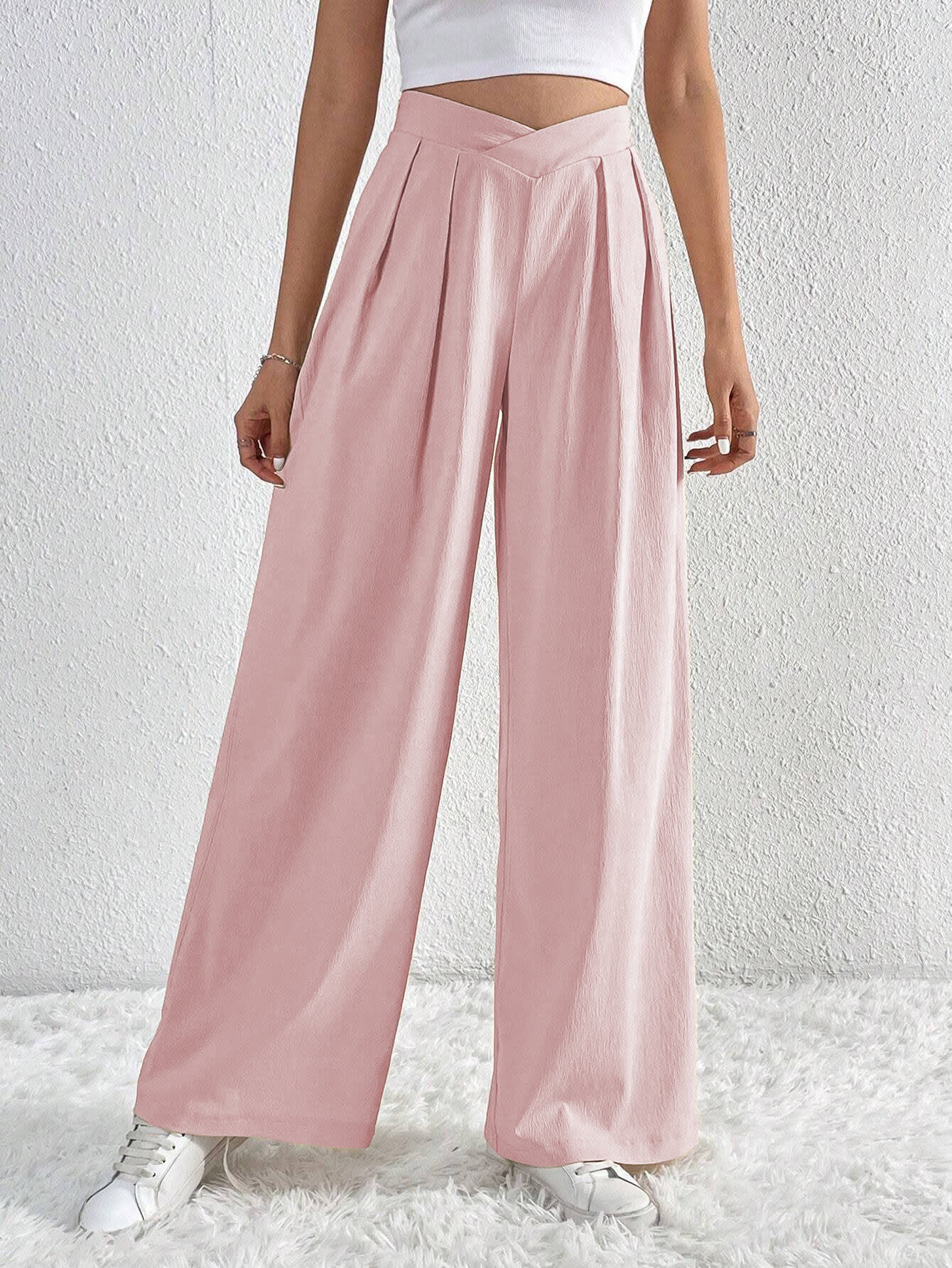 Summer New Solid Color Pleated Casual Wide-leg Pants Loose Casual Women's Commuting Versatile Style Comfortable TrousersS view 8