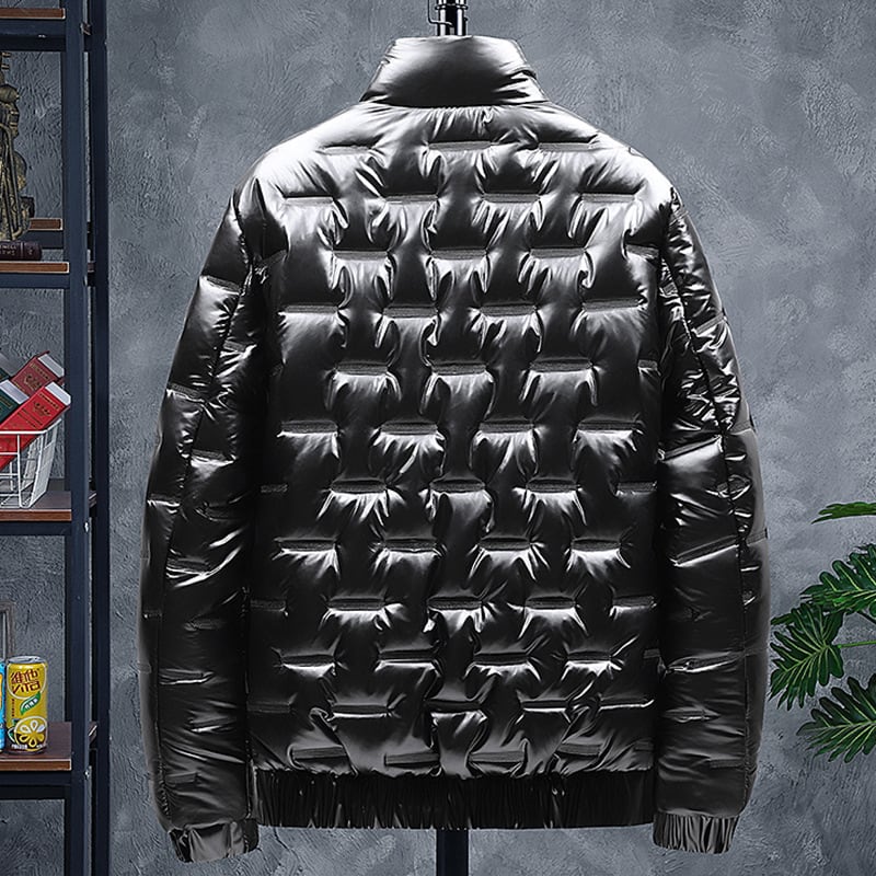 Men's Glossy Solid Color Stand-up Collar Casual Jacket view 4