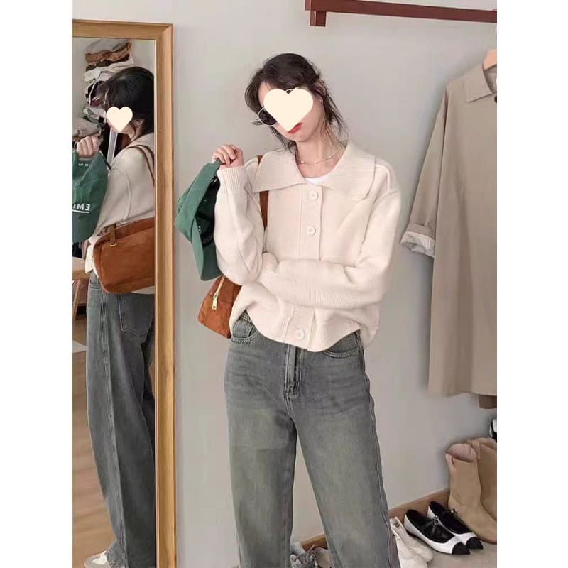 Lapel Sweater Cardigan Niche Sweater Top view 2