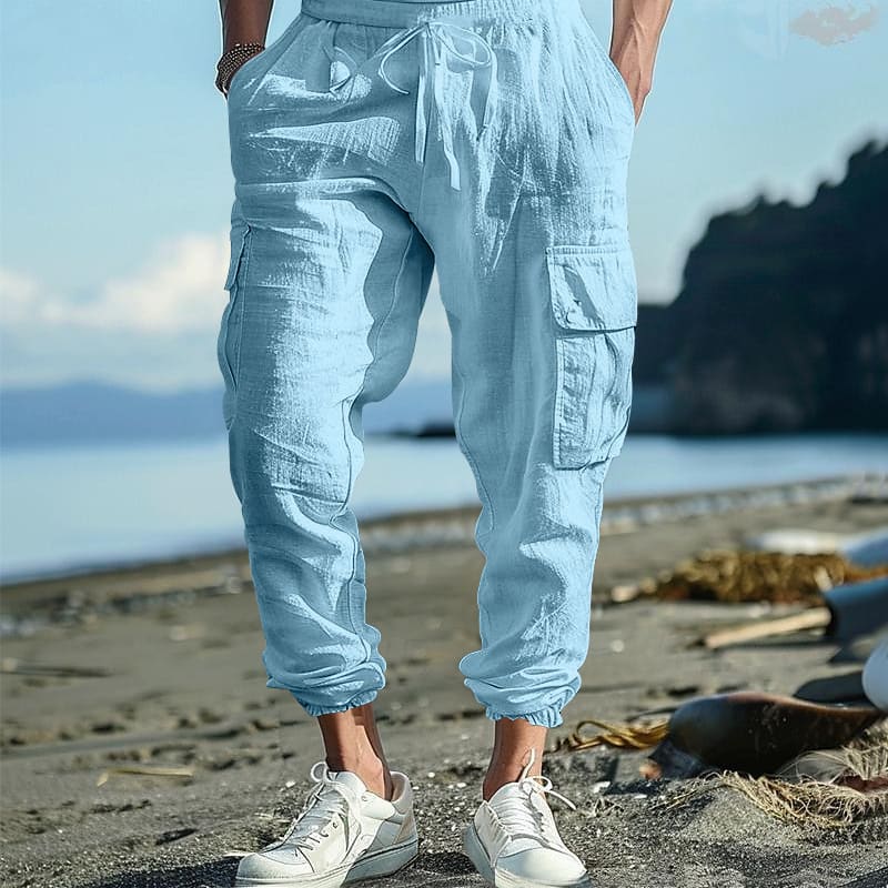 Multi-pocket Tether Solid Color Loose Cargo Pants Men view 3