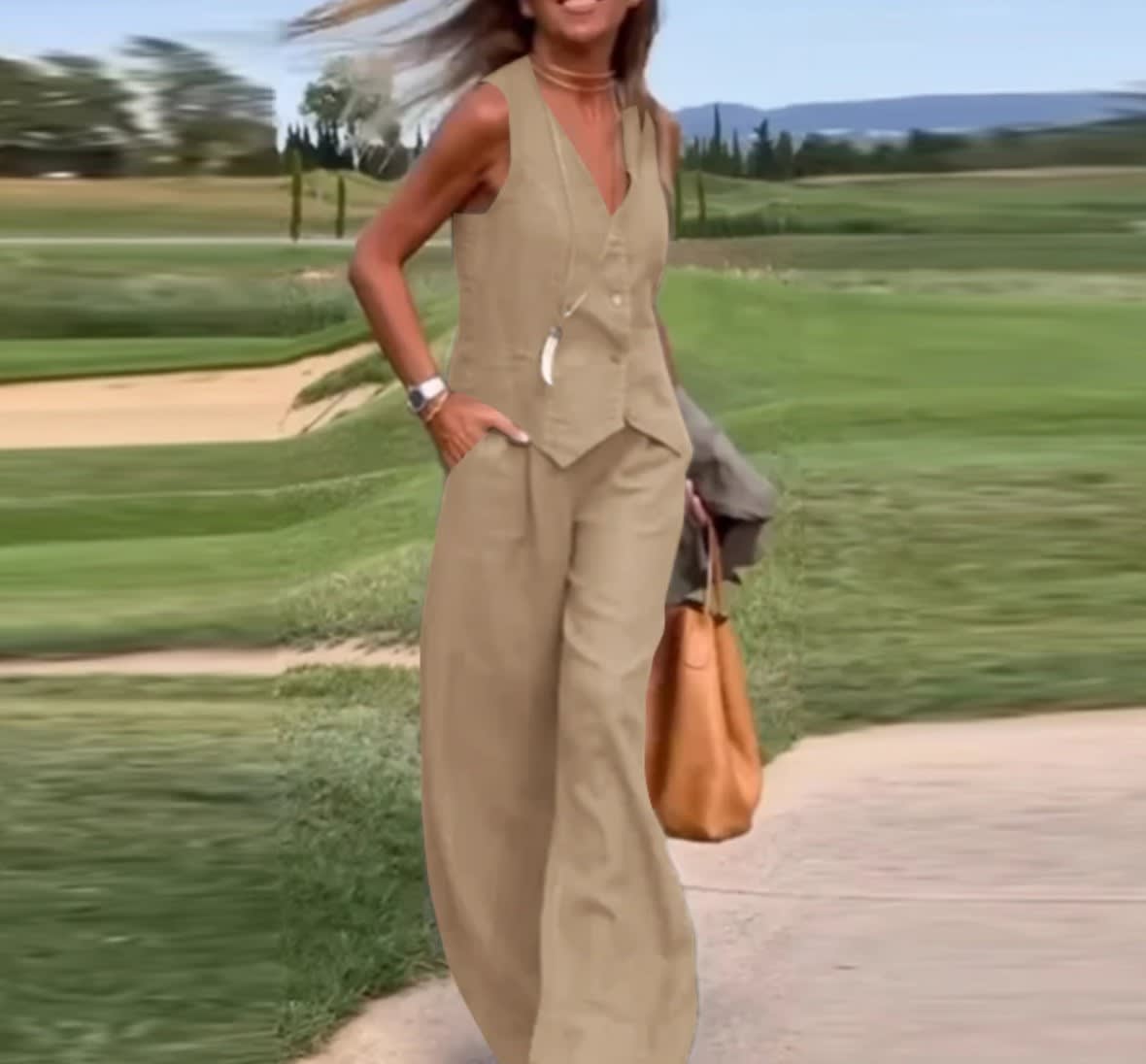 Casual Women's Solid Color Fashion Sets Of Vest Trousers Suit view 23