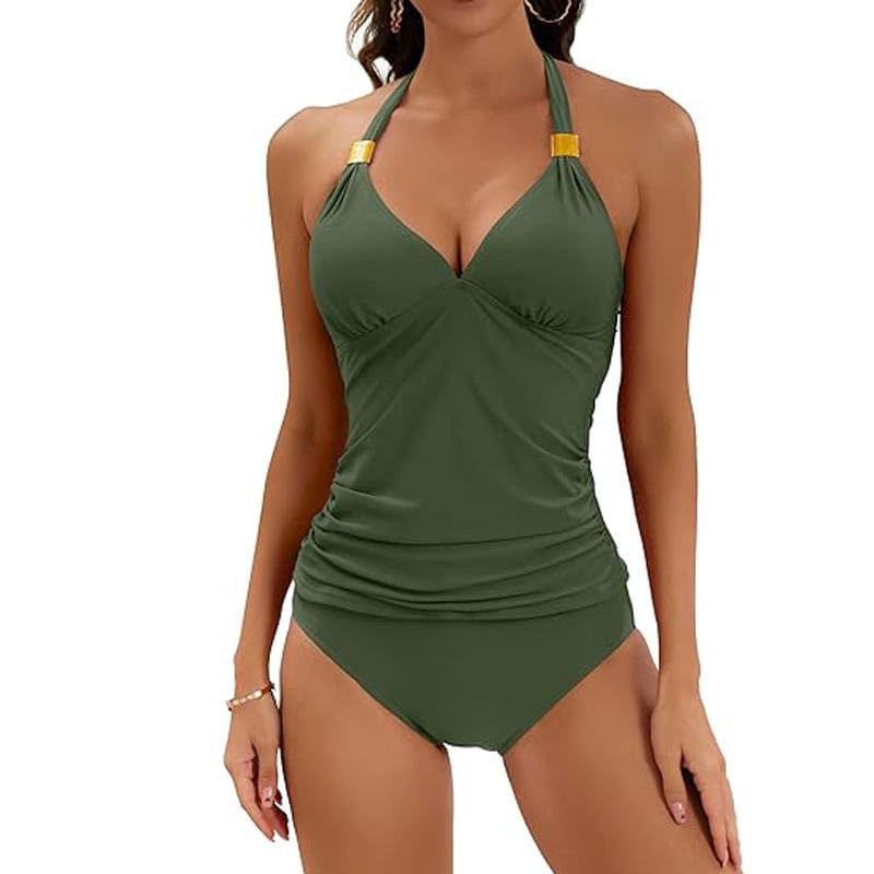 Women's Pure Color Halter Split Tie Two Piece Swimsuit view 5