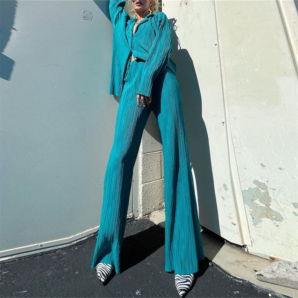 Pleated Design Shirt Outfit Straight-leg Trousers Loose Drooping Two-piece Set view 6