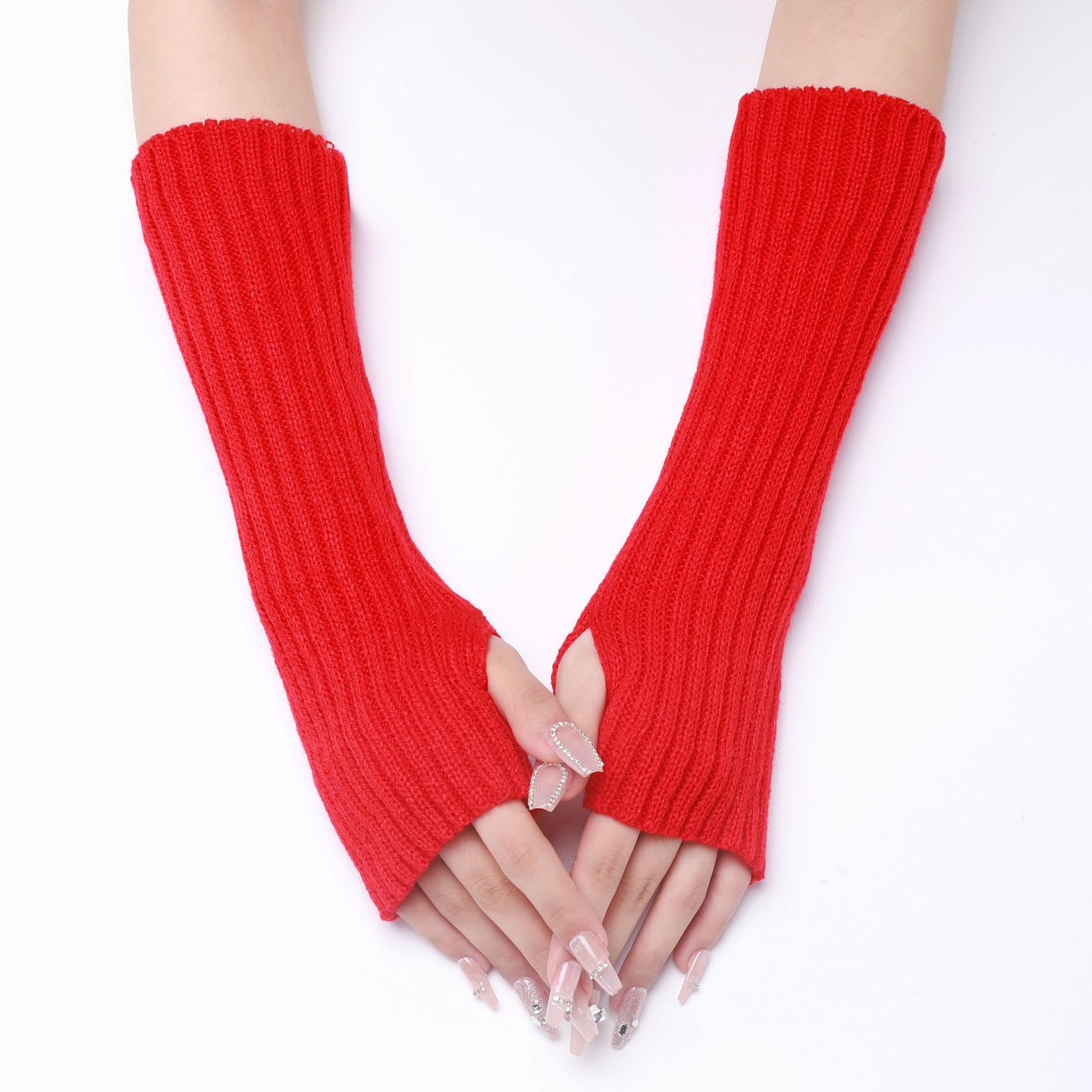 30-length Striped Gloves New Autumn And Winter Wool Sleeve Knitted Warm Fingerless Oversleeve view 10