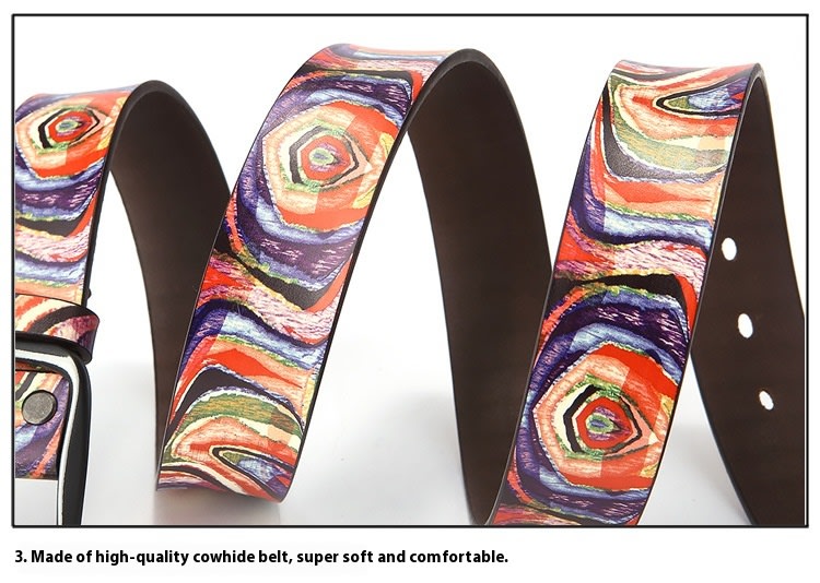 Pure Cowhide Printed Rainbow Graffiti Leather Decorative Belt view 4