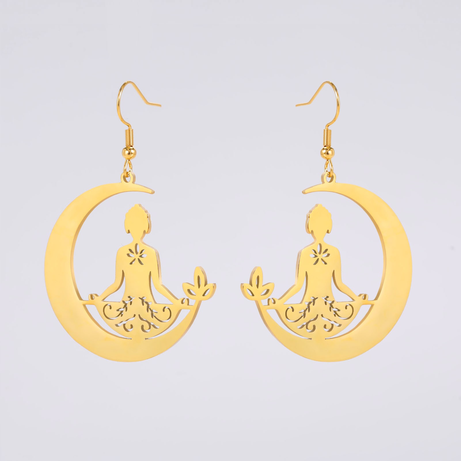 Yoga Moon Earrings Stainless Steel Meditation view 9