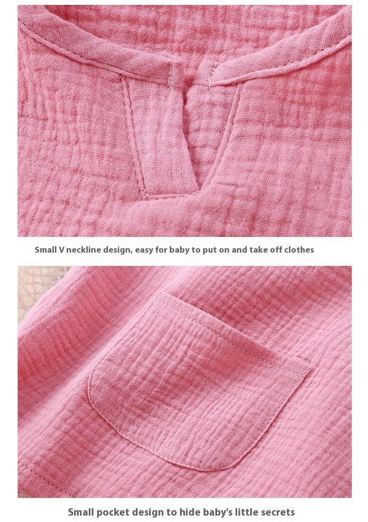 Children Two-piece Cotton Solid Color Double-layer Yarn Vest Short Home Pajamas view 18