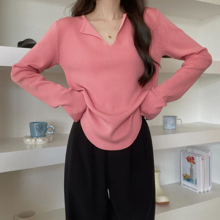Fall V-neck Knitwear Women's Design Sense Niche Long-sleeved Top view 10