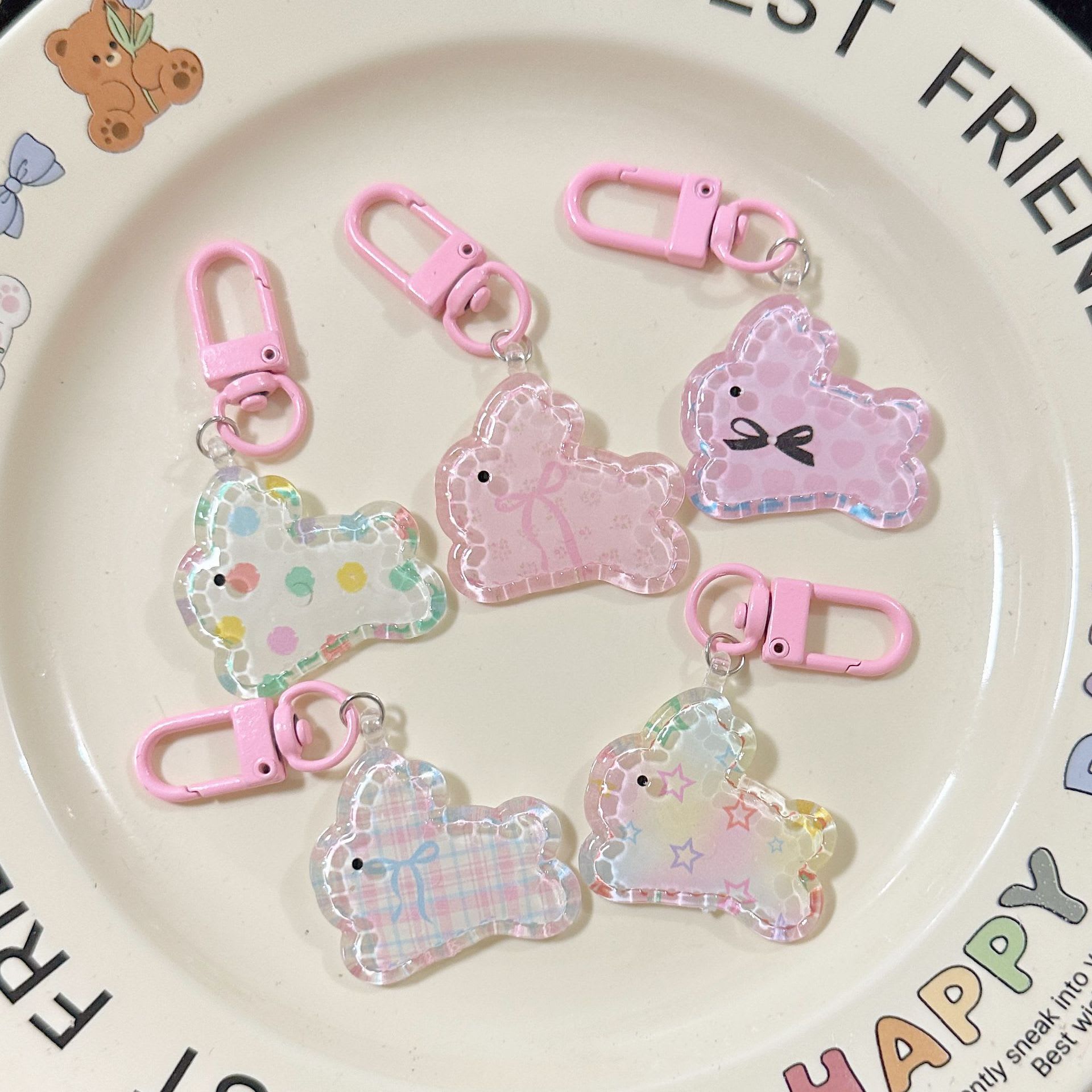 Transparent Five Rabbit Keychain Ins Sweet Girl view 3