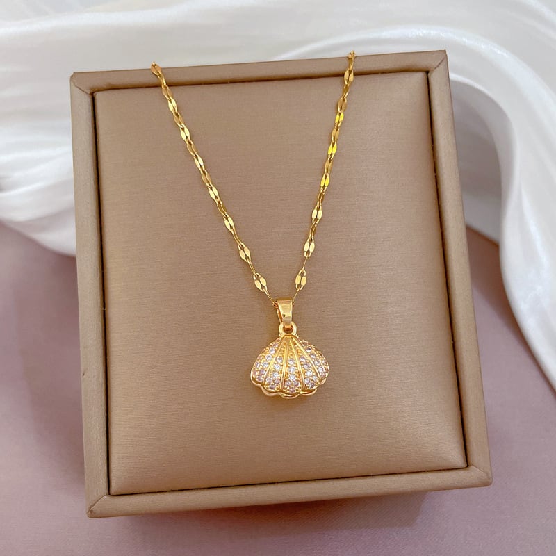 Shell Pearl Necklace With Rhinestones Female Zircon Temperament Personality Jewelry view 2