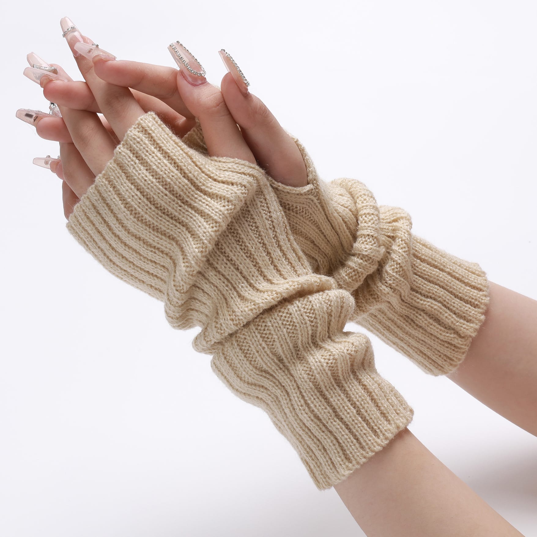 30-length Striped Gloves New Autumn And Winter Wool Sleeve Knitted Warm Fingerless Oversleeve view 12