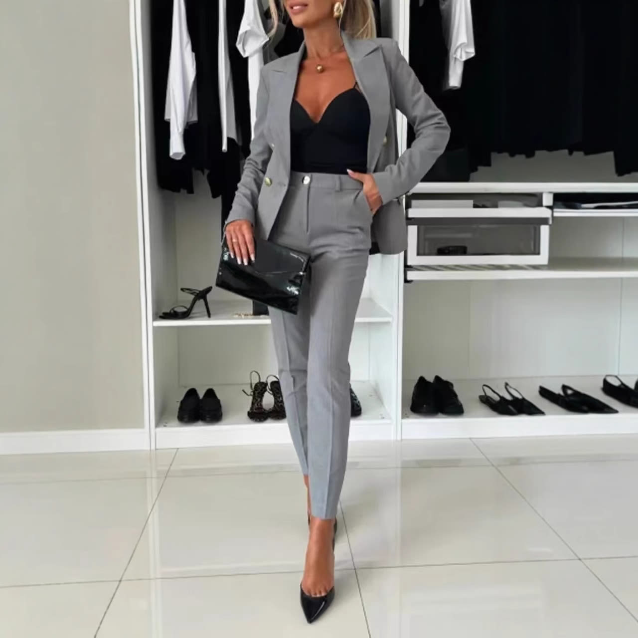 New All-matching Casual Suit Lapel Button-down Jacket And Slim-fit Trousers For Women's Office Business Set Clothing view 9