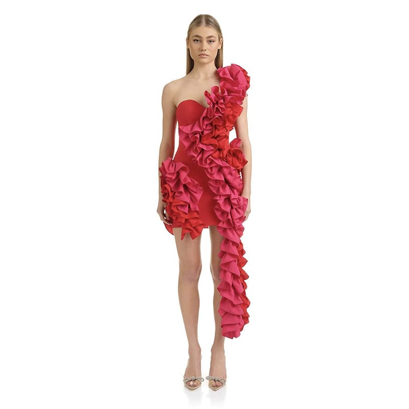 Bandage One-piece Dress Folding Side Birthday Party view 12