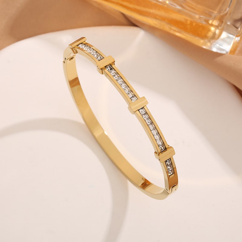 Rhinestone Bracelet Simple Zircon Double Layer Geometric Open Bracelet Jewelry view 7