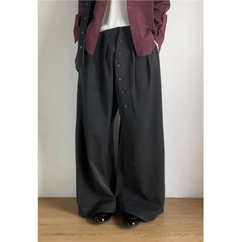 American Retro Ring Button Black Suit Pants view 3