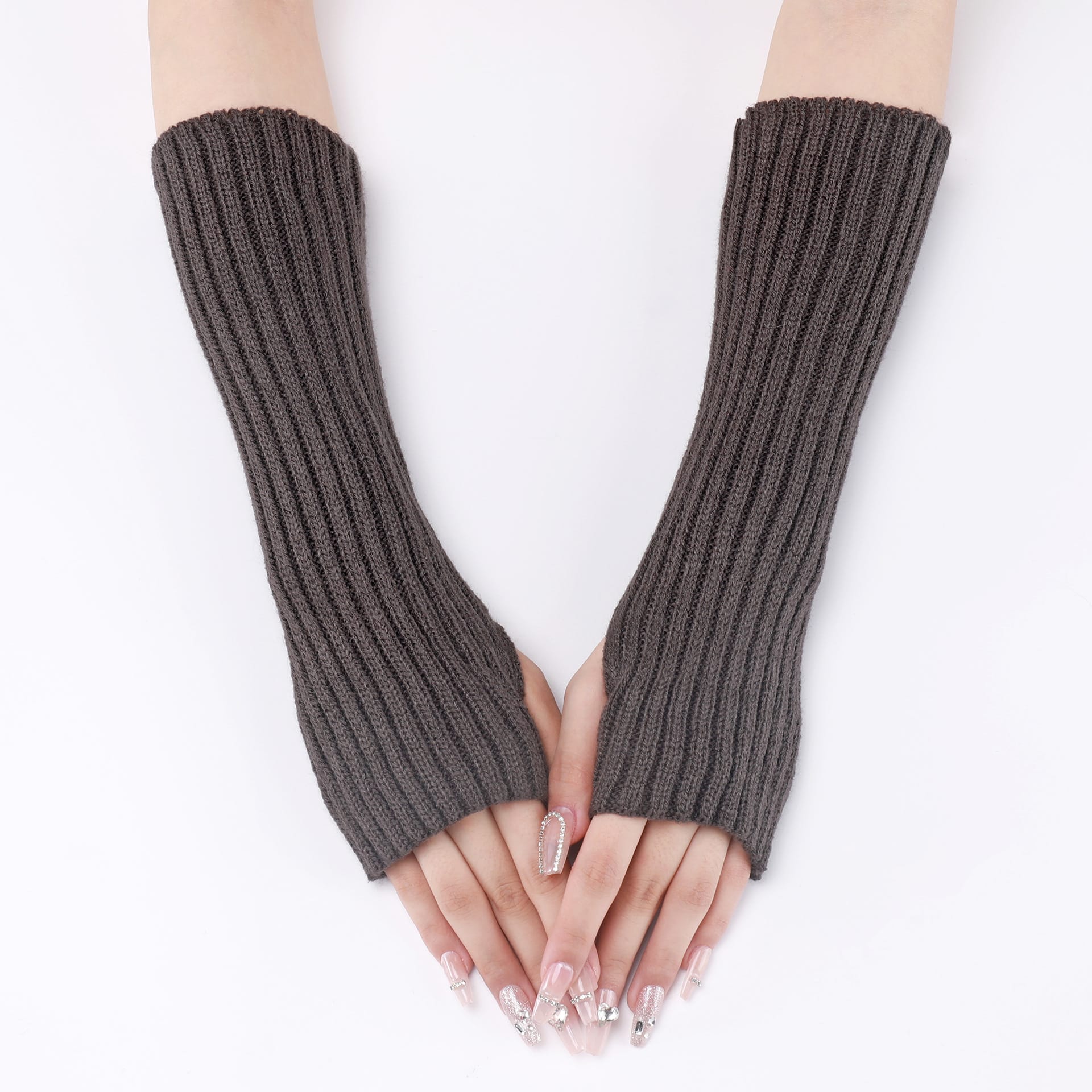 30-length Striped Gloves New Autumn And Winter Wool Sleeve Knitted Warm Fingerless Oversleeve view 11