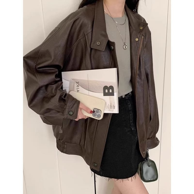 Women's Loose Slimming Motorcycle Jacket Cardigan view 5