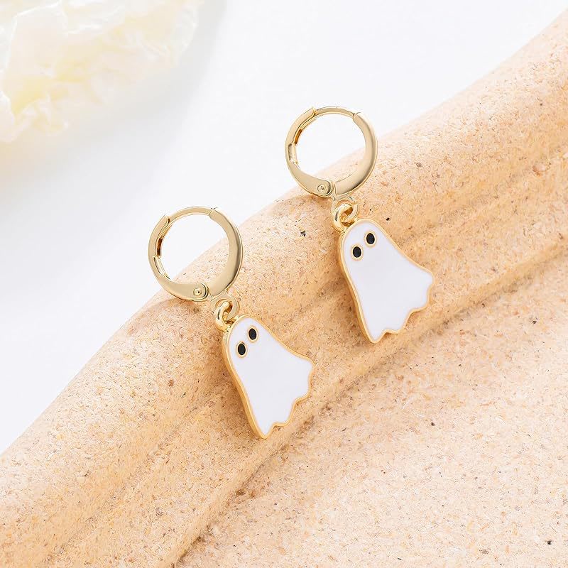Halloween Ghost Earrings For Women Gold Ghost Huggie Hoop Earrings Halloween Jewelry Cute BOO Halloween Earrings view 8