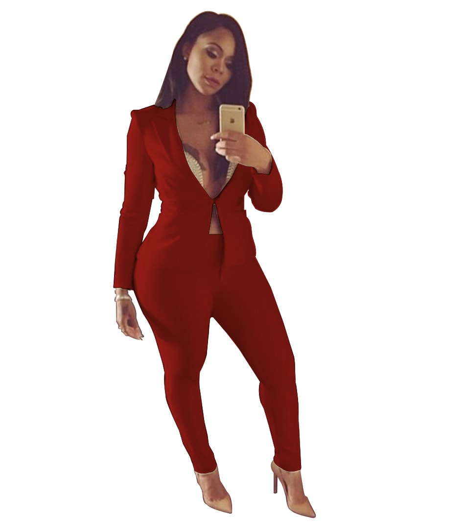 Solid Color Plus Size Suit Pants Two-piece Set view 4
