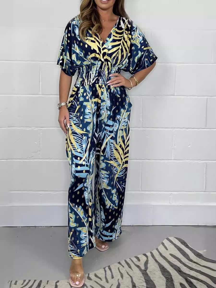 Women's Print Holiday Loose Wide Leg Jumpsuit view 4
