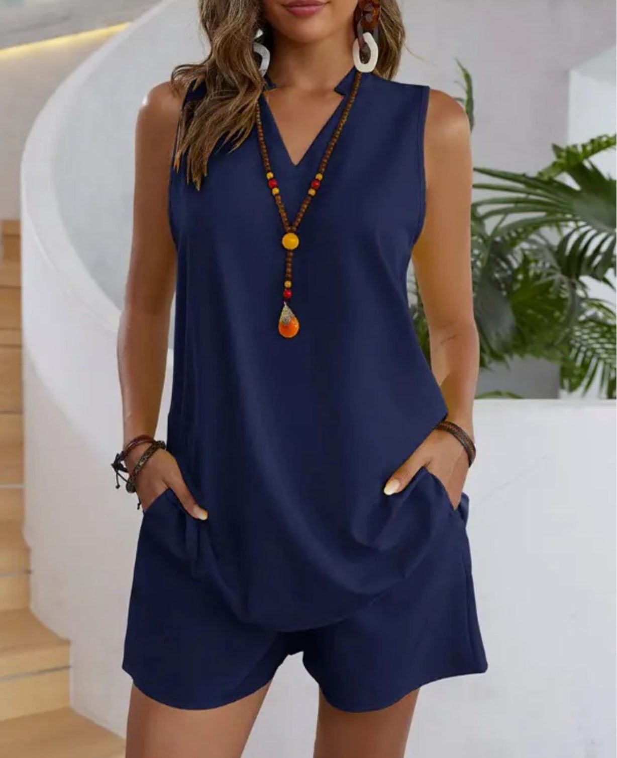 Solid Color Sleeveless Casual Top Loose Shorts Suit Women view 8
