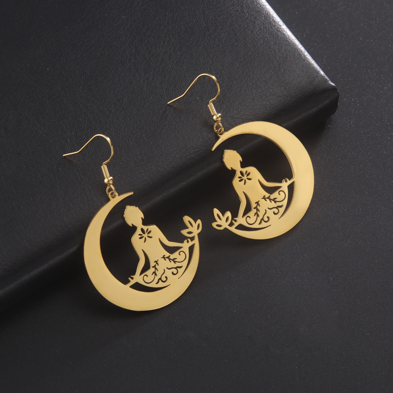 Yoga Moon Earrings Stainless Steel Meditation view 10