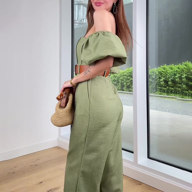 Square Collar Solid Color Sleeve Fitted Waist Backless Temperament Straight Jumpsuit view 4