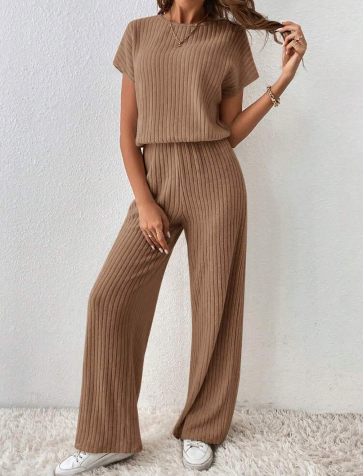 Women's Knitted Loose Wide-leg Pants Two-piece Suit view 2