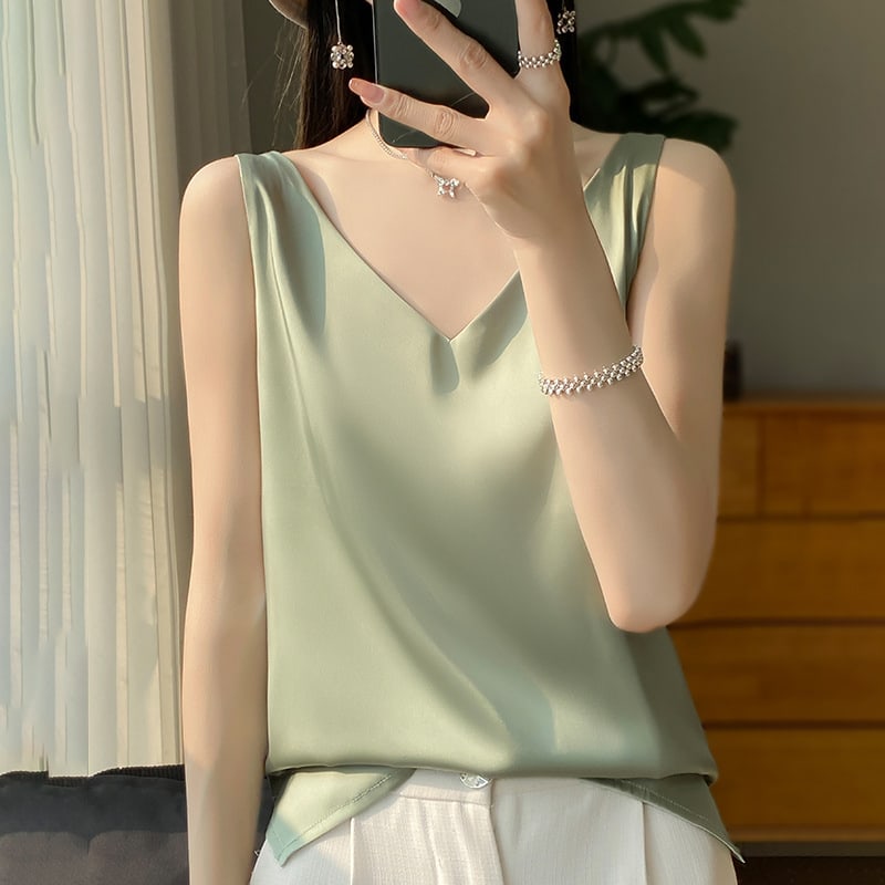 Sling Vest Inner Match Satin Silky Base Loose Sleeveless Top view 13