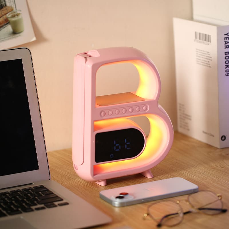 New B-Shaped Blutooth Speaker Multifunctional Smart Music Rhythm Lighting Phone Wireless Charger TF Card AUX Input Standard Mode view 9
