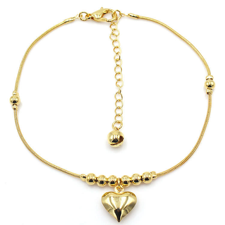 Gothic Gold Color Heart Pendant Anklet For Women Ball Beaded Anklet Vintage Chunky Jewelry view 4