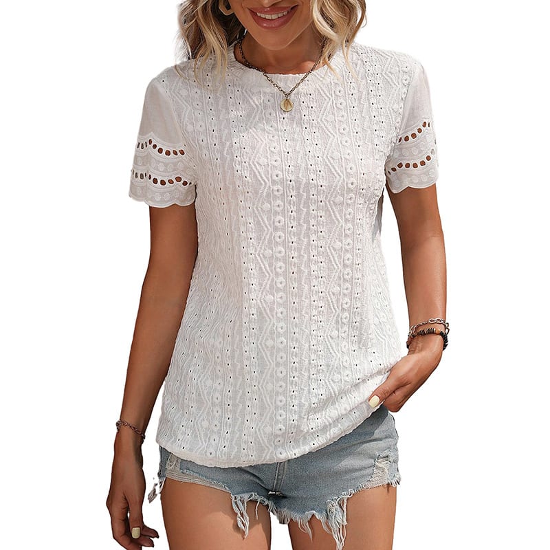 Women's Fashion Summer Solid Color Round Neck Short Sleeves T-shirt view 8