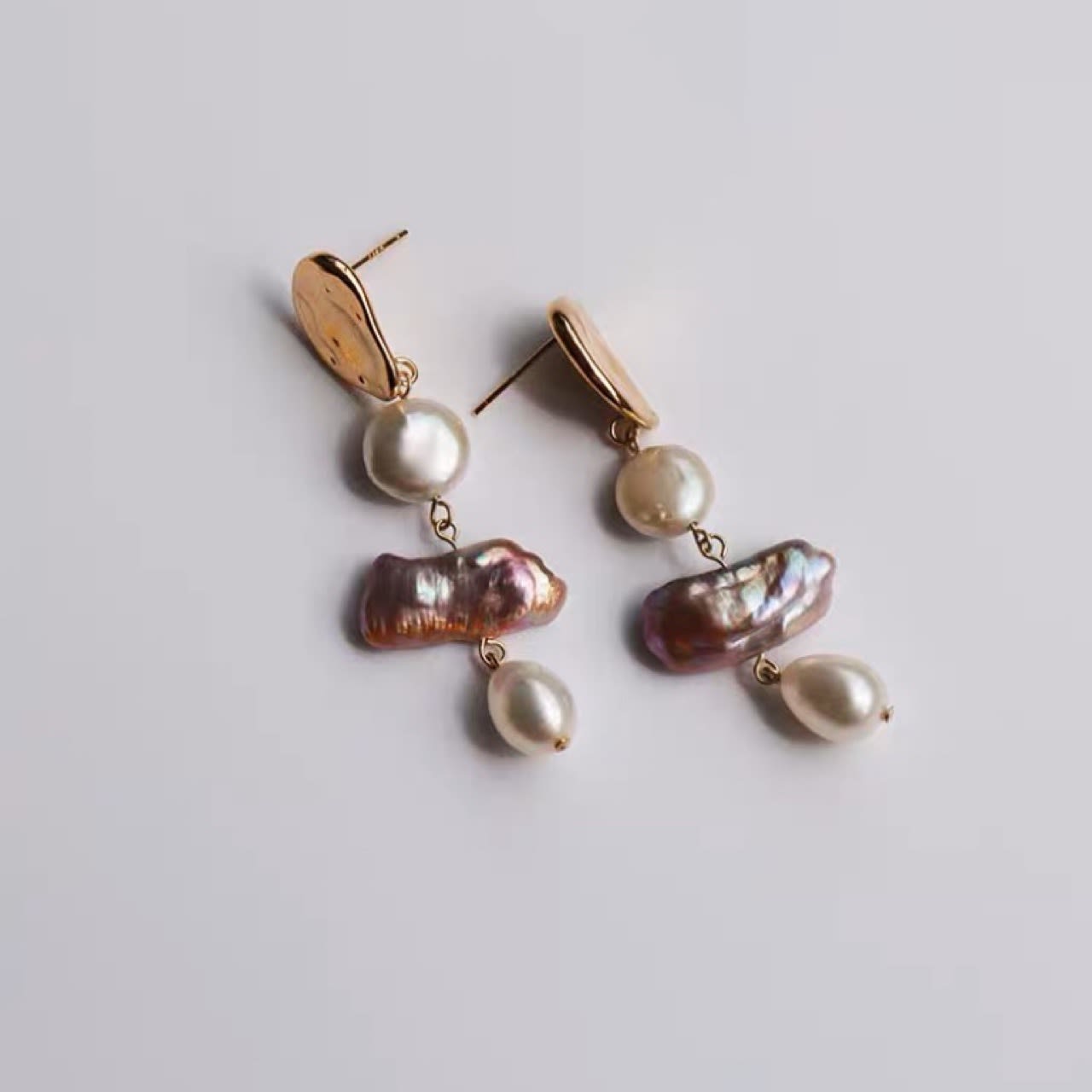 Lavender Natural Baroque Shaped Pearl Earrings view 3