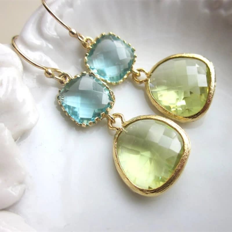 Irregular Resin Blue Vintage Green Earrings view 5