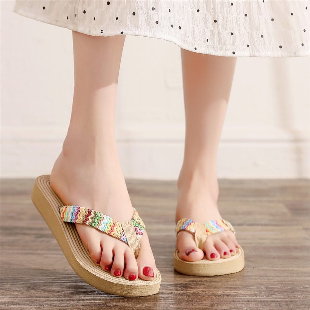 Women's PP Grass Imitation Woven Flip Flops Fashion Outerwear Wedge Beach Flip-flops Sandals view 9